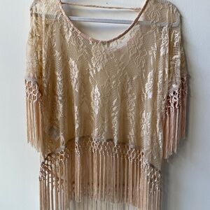 Staring at Stars Cream “Fringe” Asymmetrical 3/4 Sleeve Top
